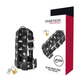 DARKNESS - LEATHER CHASTITY CAGE WITH LOCK 2